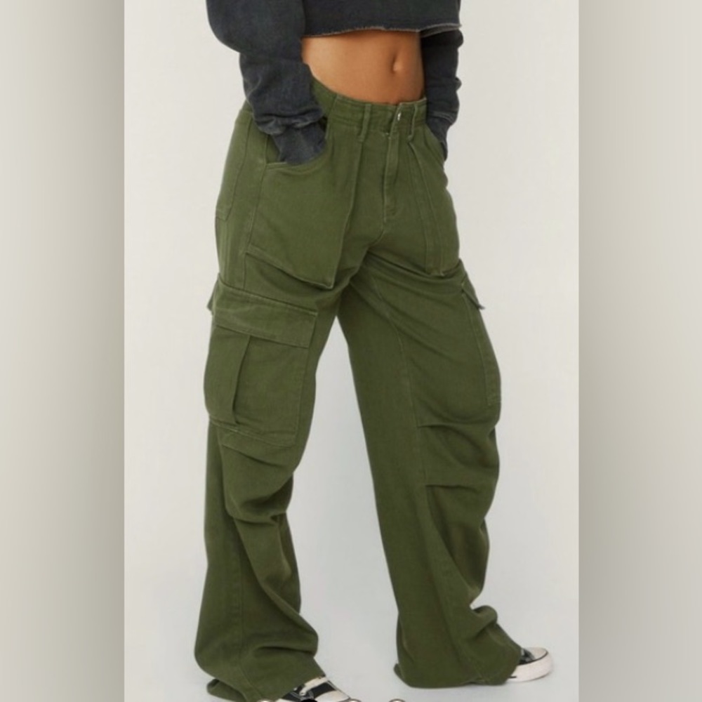 Nasty Gal Washed Puddle Pocket Detail Wide Leg Cargo Pants